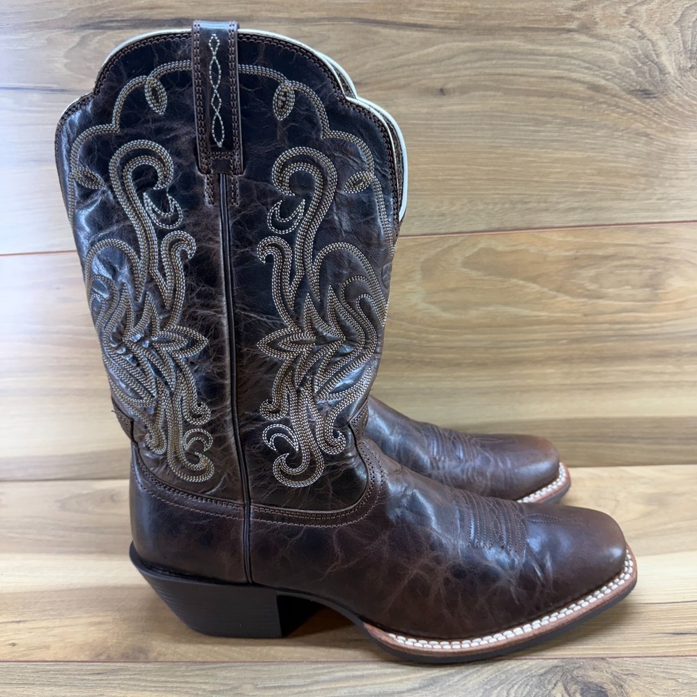 Ariat Brown Embroidered Leather Western Ankle Boots